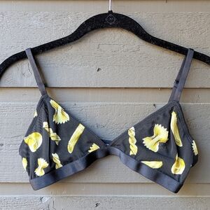 NWOT Parade Sexy Silky Mesh Bowtie Penne Pasta Triangle Bralette Black Yellow XS